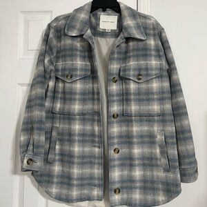 American Eagle Gray and Blue plaid flannel shacket oversized